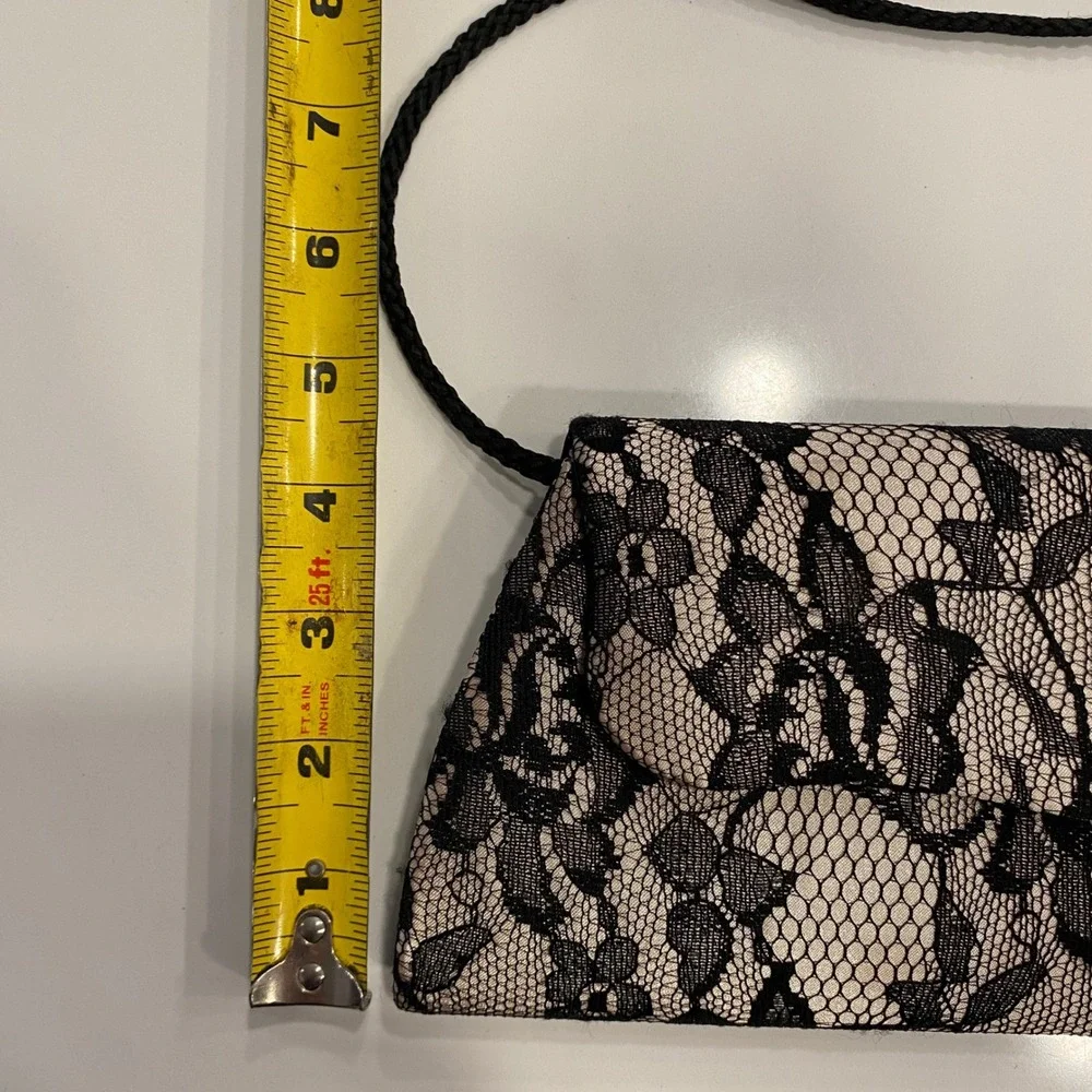 Gunne Sax Jessica McClintock Black Lace Champagne Satin Evening Clutch Bag NWT